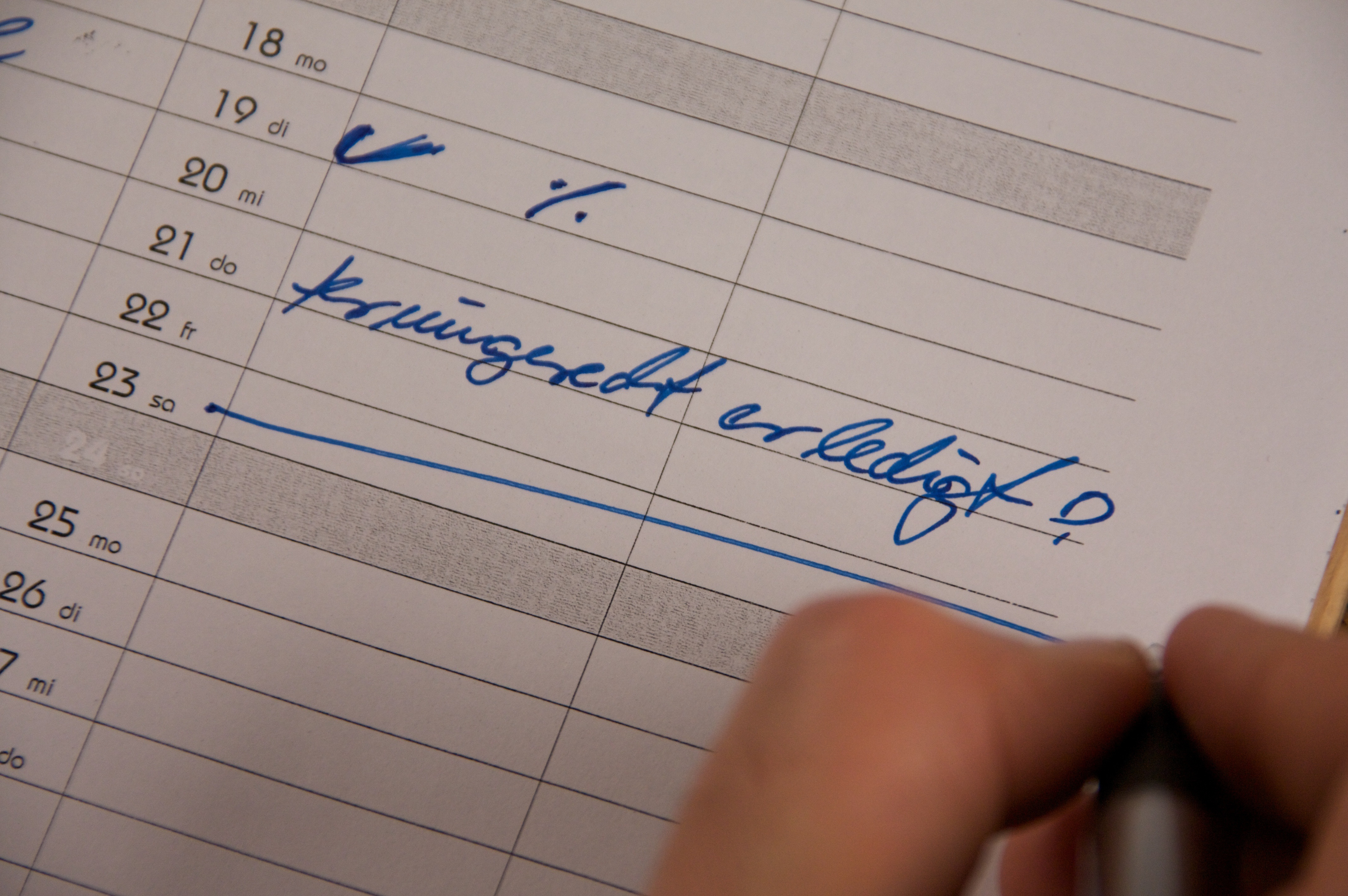 Terminkalender mit eingetragenem Termin